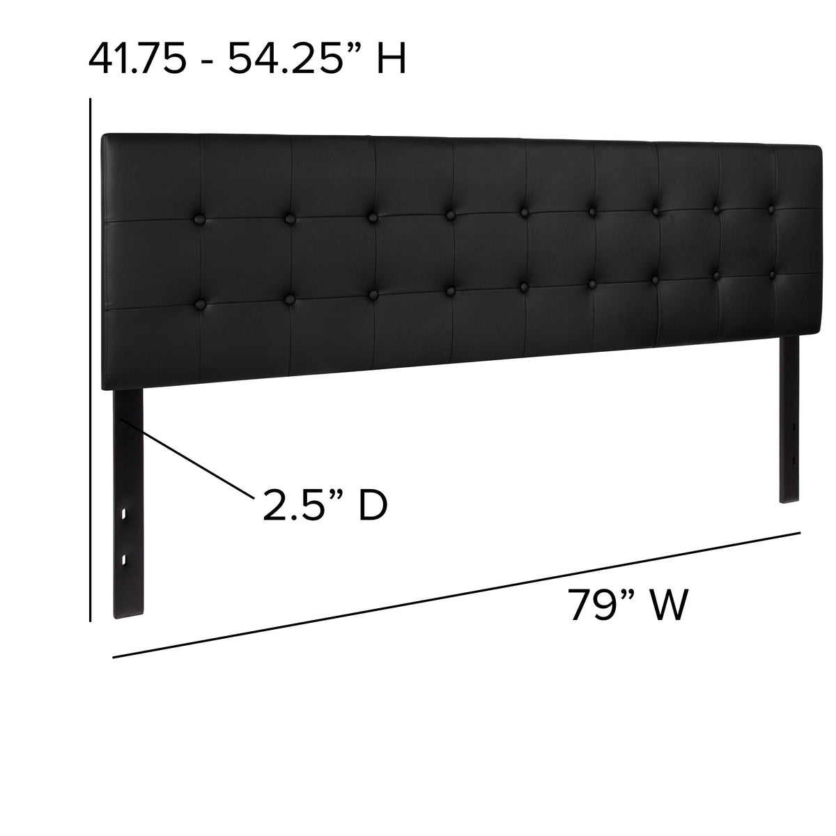 Black,King |#| Adjustable Height Button Tufted Upholstered King Size Headboard in Black Vinyl