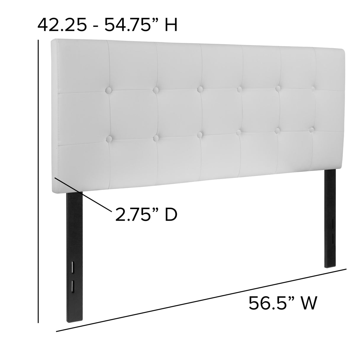 White,Full |#| Adjustable Height Button Tufted Upholstered Full Size Headboard in White Vinyl