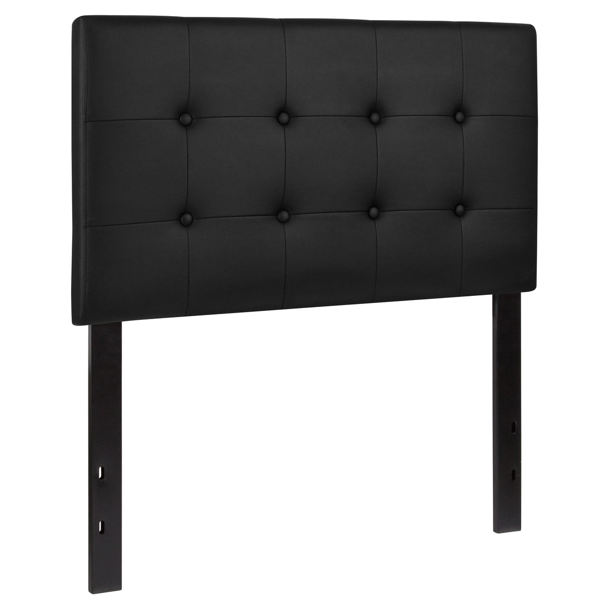 Black,Twin |#| Adjustable Height Button Tufted Upholstered Twin Size Headboard in Black Vinyl