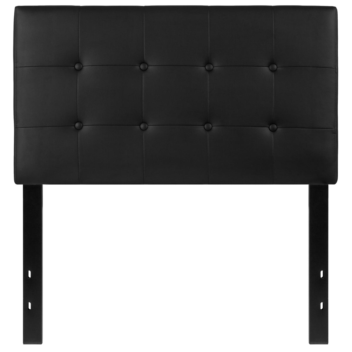 Black,Twin |#| Adjustable Height Button Tufted Upholstered Twin Size Headboard in Black Vinyl