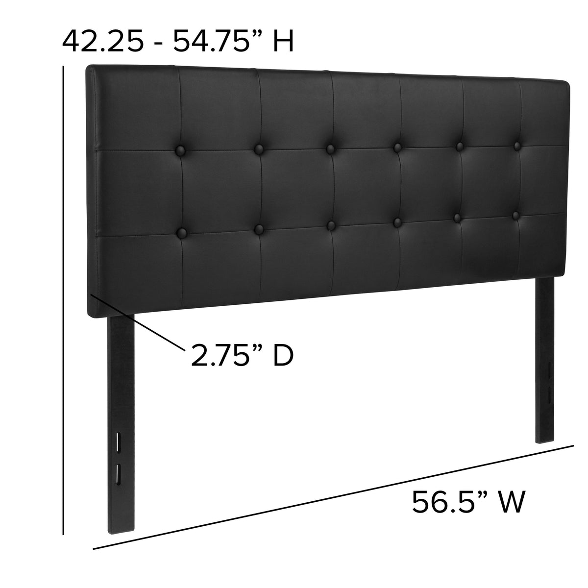 Black,Full |#| Adjustable Height Button Tufted Upholstered Full Size Headboard in Black Vinyl