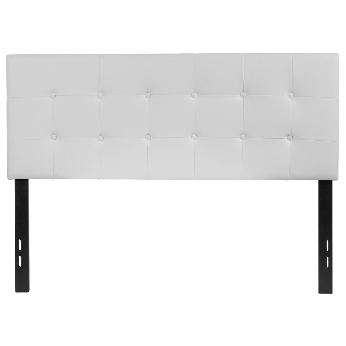 White,Full |#| Adjustable Height Button Tufted Upholstered Full Size Headboard in White Vinyl