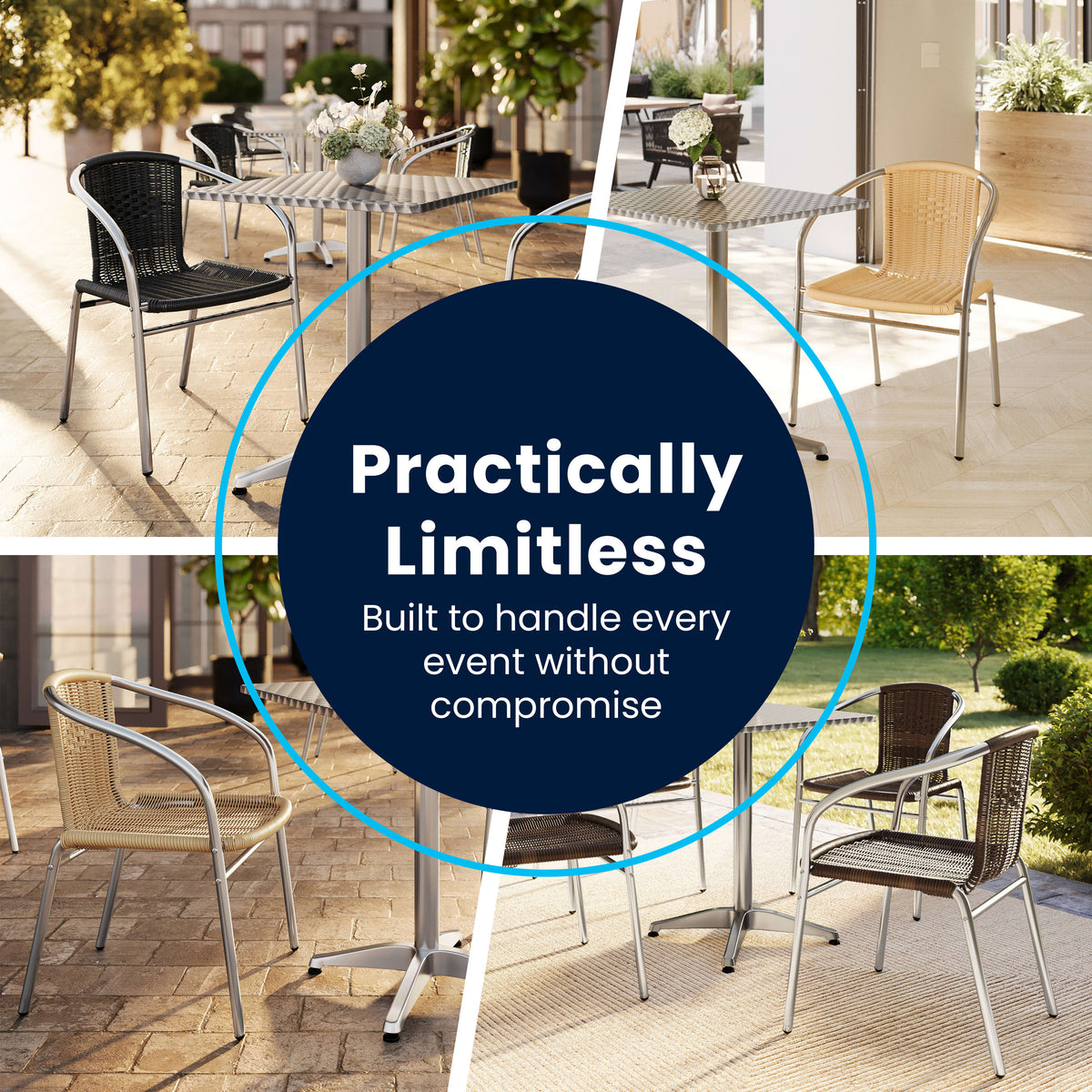 Black |#| 23.5" Square Aluminum Indoor-Outdoor Table Set with 4 Black Rattan Chairs