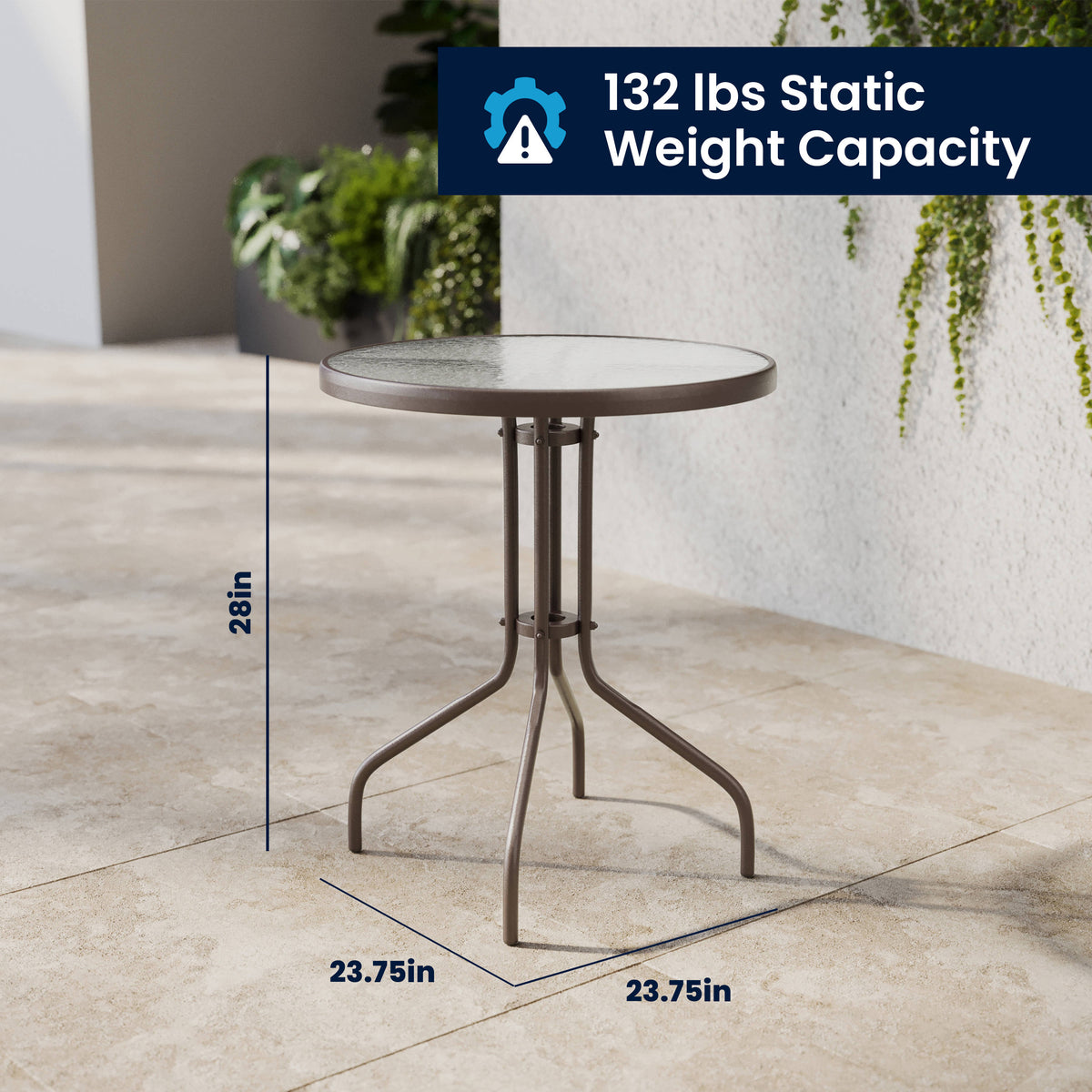 Bronze |#| Modern 23.75" Round Glass Framed Glass Table with 2 Bronze Slat Back Chairs