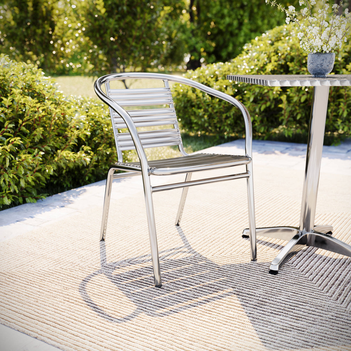 Heavy Duty Commercial Aluminum Indoor-Outdoor Slat-Back Restaurant Stack Chair