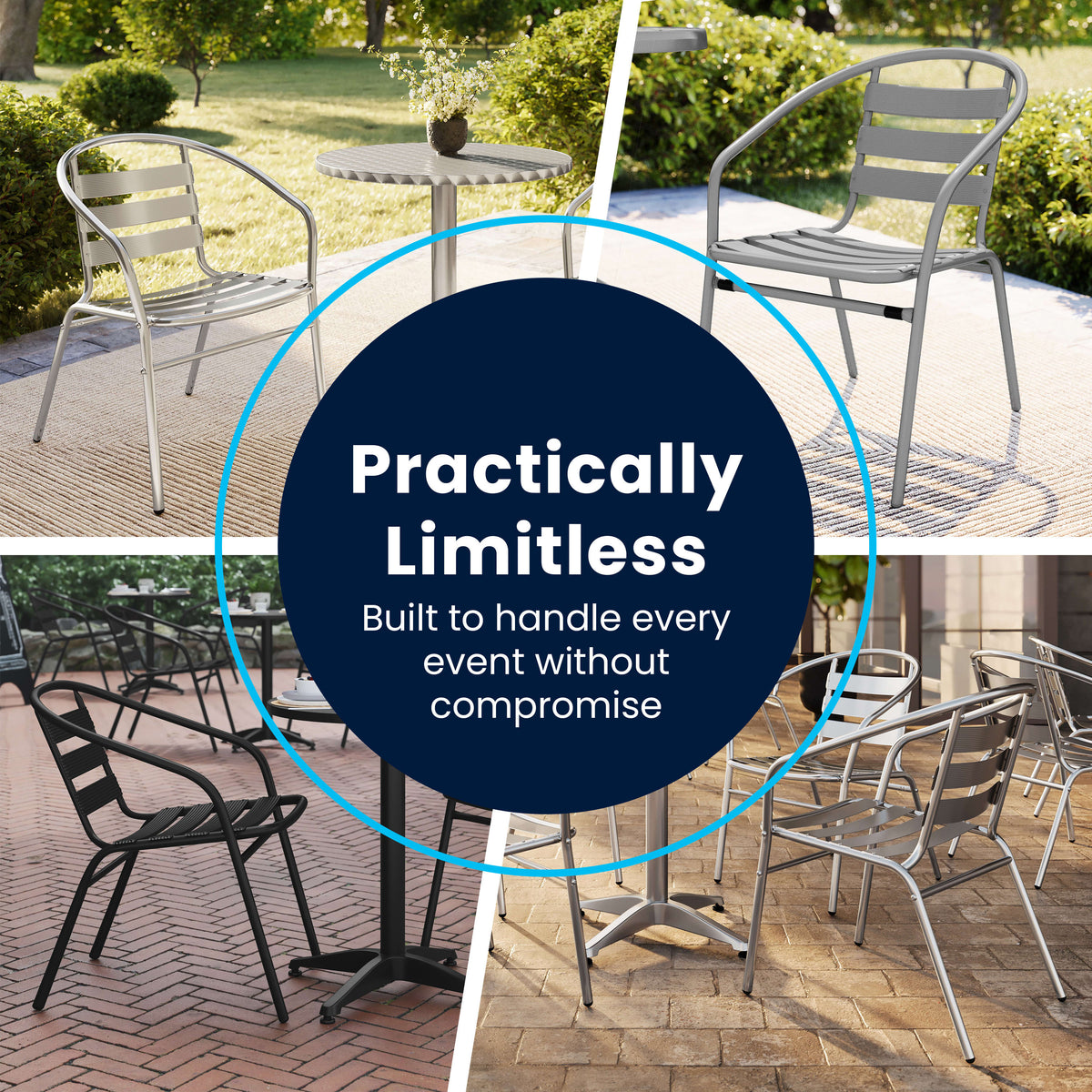 Heavy Duty Commercial Aluminum Indoor-Outdoor Slat-Back Restaurant Stack Chair
