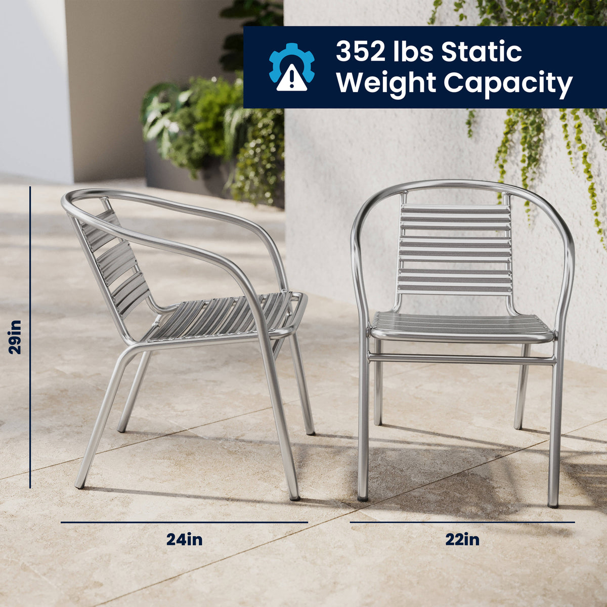 Heavy Duty Commercial Aluminum Indoor-Outdoor Slat-Back Restaurant Stack Chair