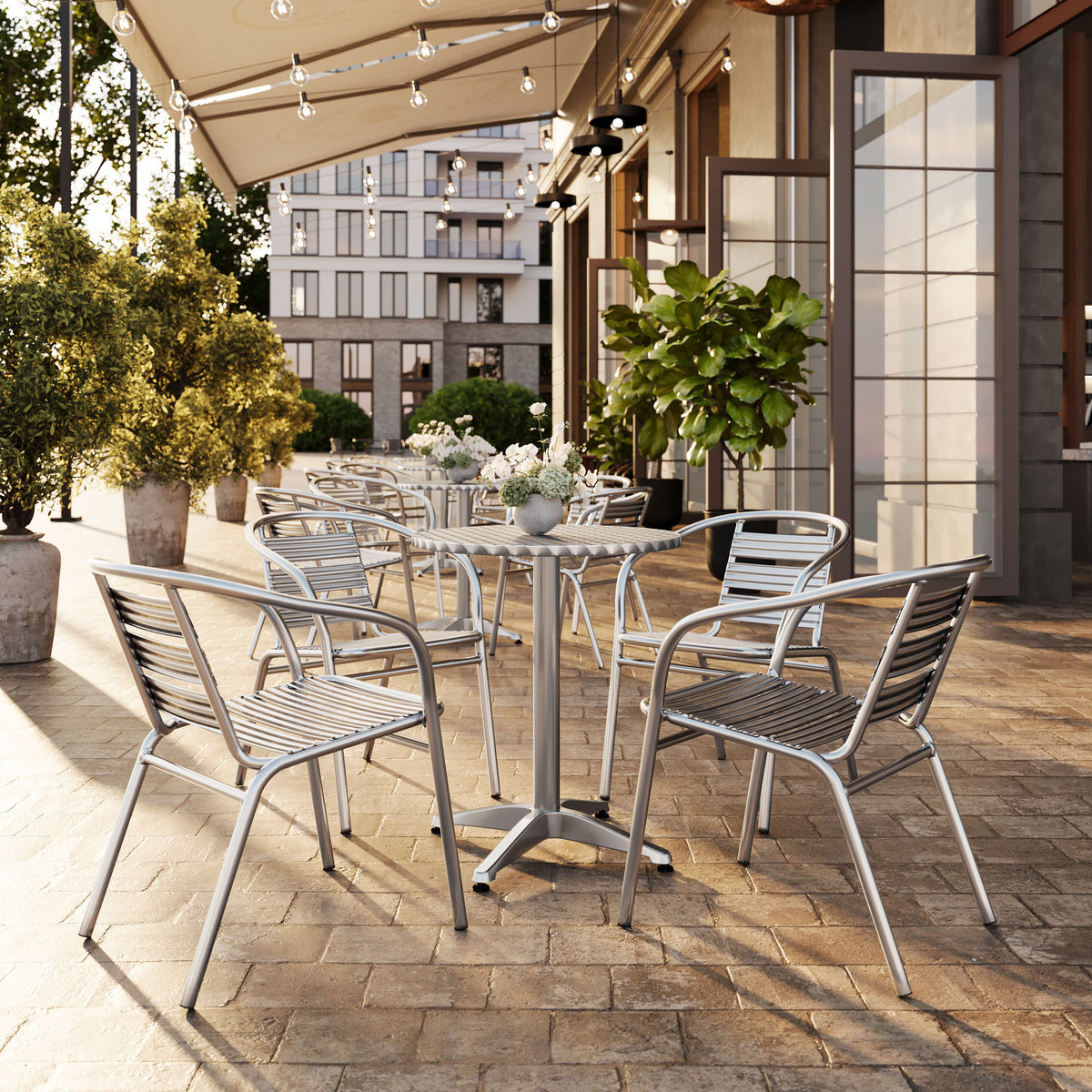 Heavy Duty Commercial Aluminum Indoor-Outdoor Slat-Back Restaurant Stack Chair