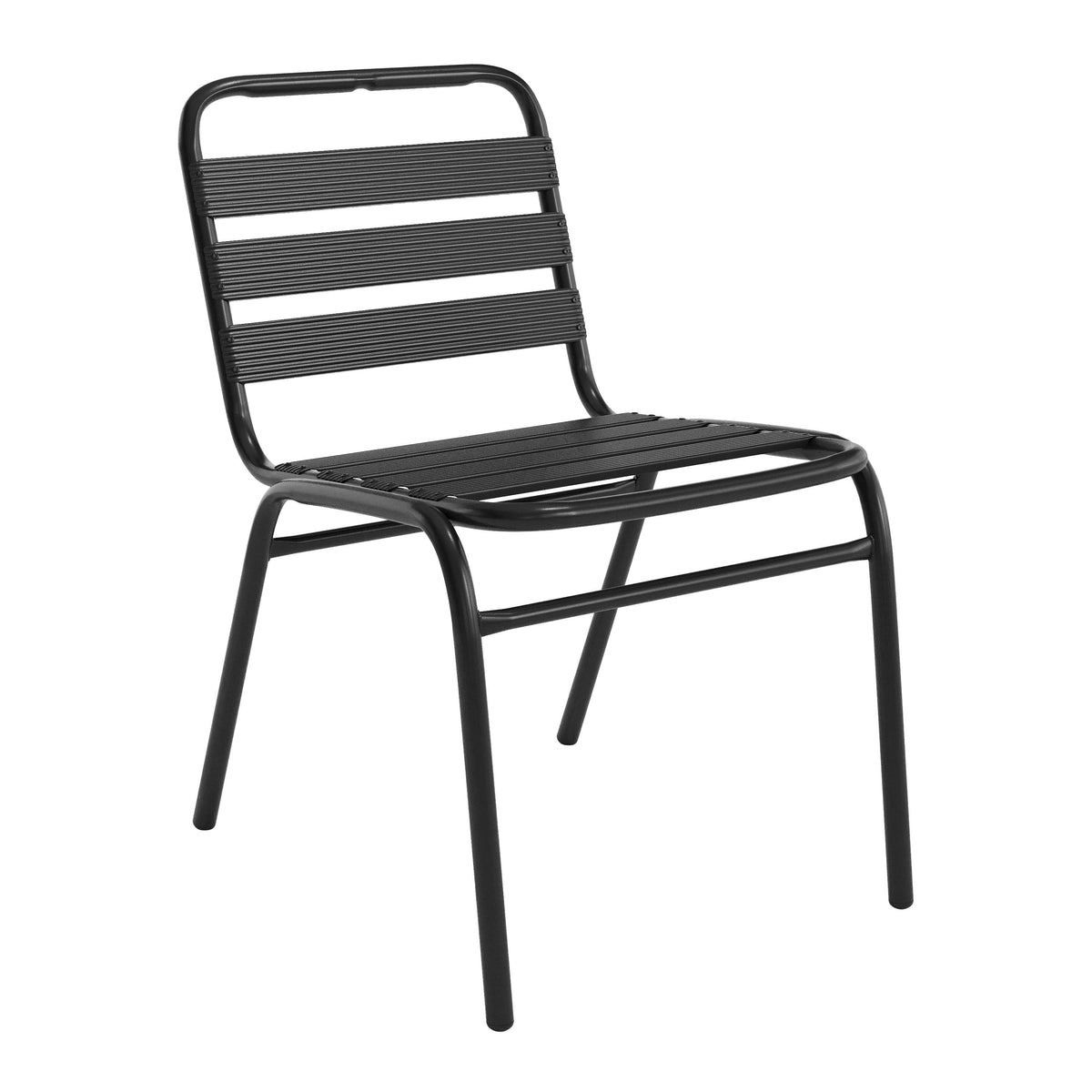 Black |#| Commercial Black Indoor-Outdoor Restaurant Stack Chair with Triple Slat Back