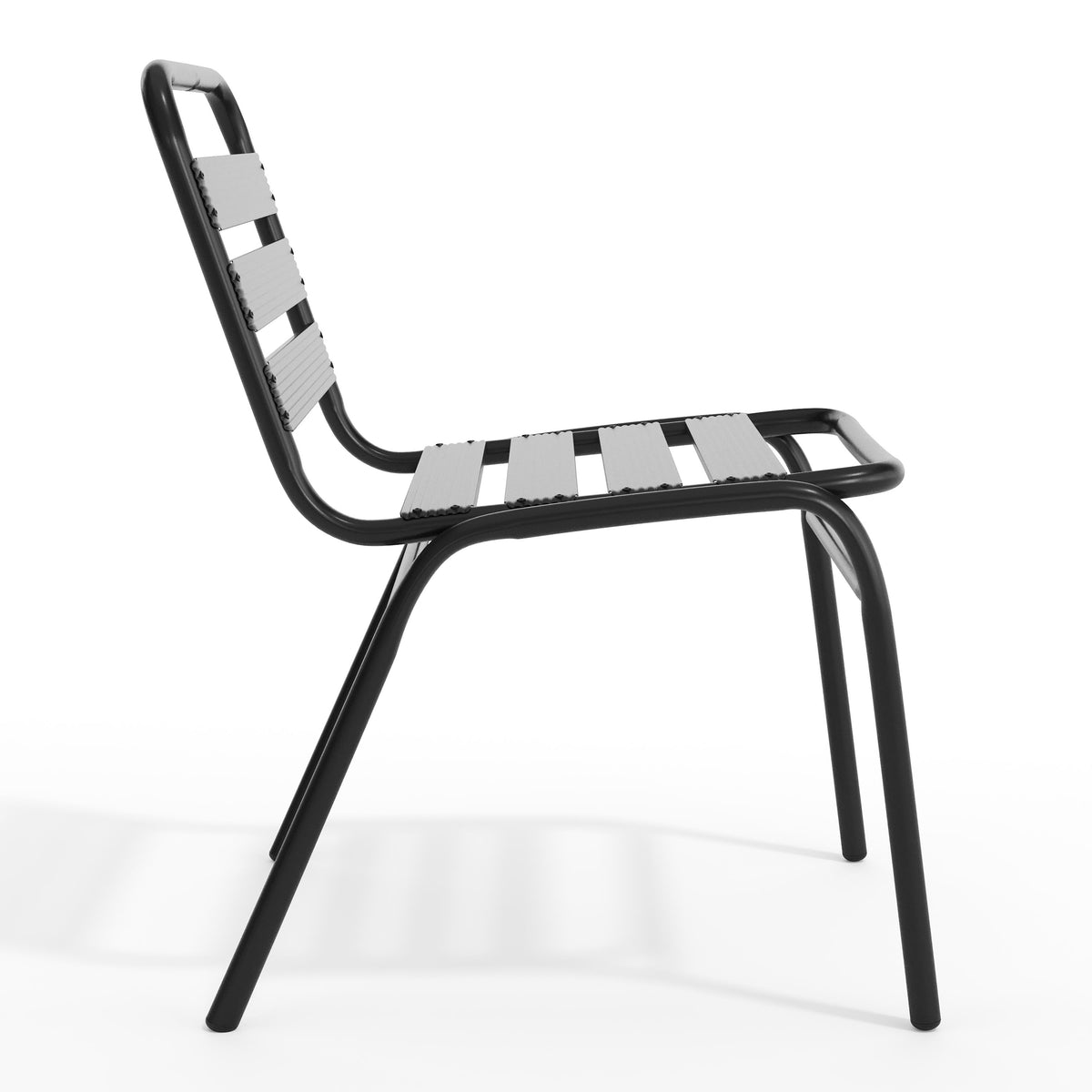 Black |#| Commercial Black Indoor-Outdoor Restaurant Stack Chair with Triple Slat Back