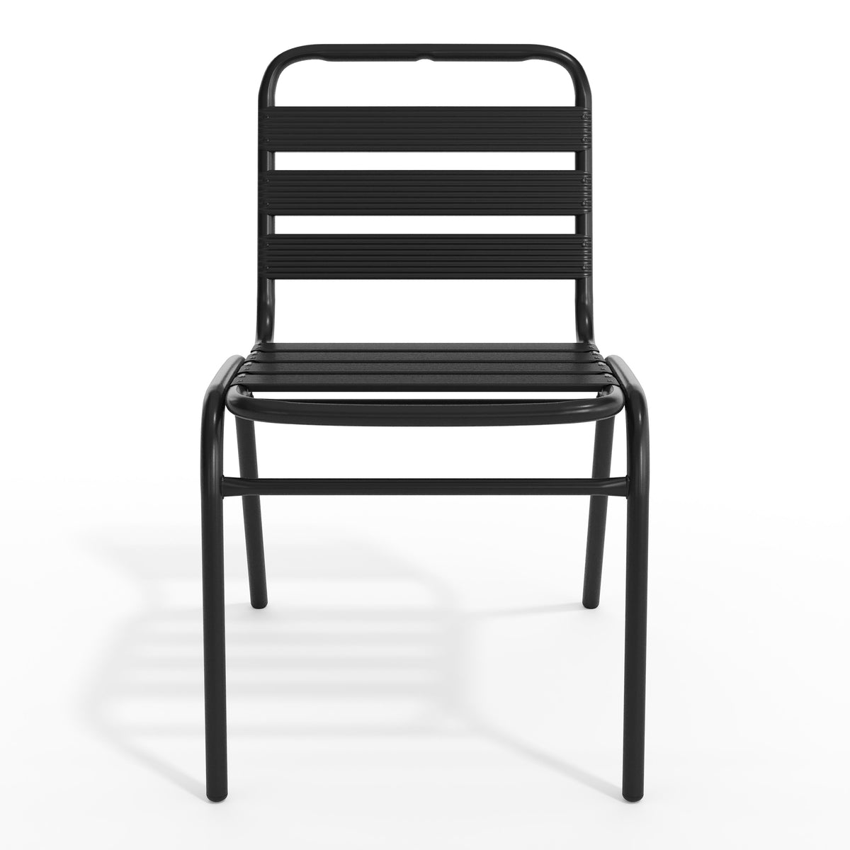 Black |#| Commercial Black Indoor-Outdoor Restaurant Stack Chair with Triple Slat Back