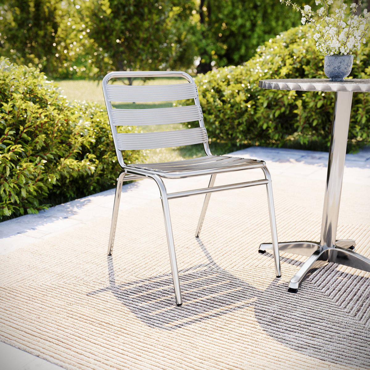 Aluminum |#| Commercial Metal Indoor-Outdoor Restaurant Stack Chair with Triple Slat Back
