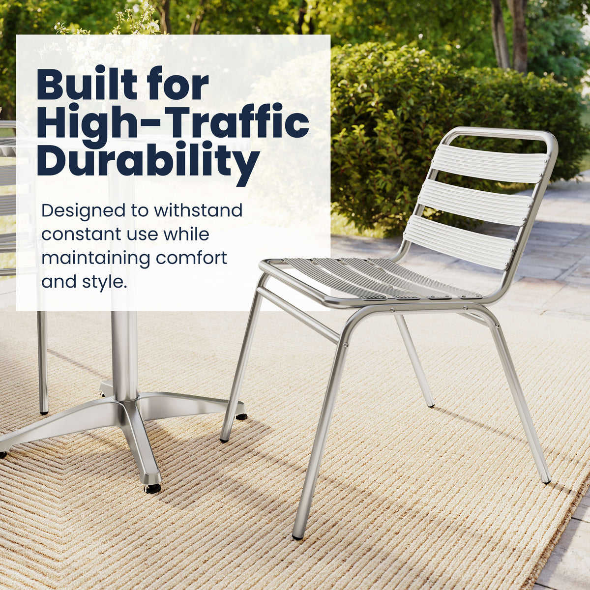 Aluminum |#| Commercial Metal Indoor-Outdoor Restaurant Stack Chair with Triple Slat Back