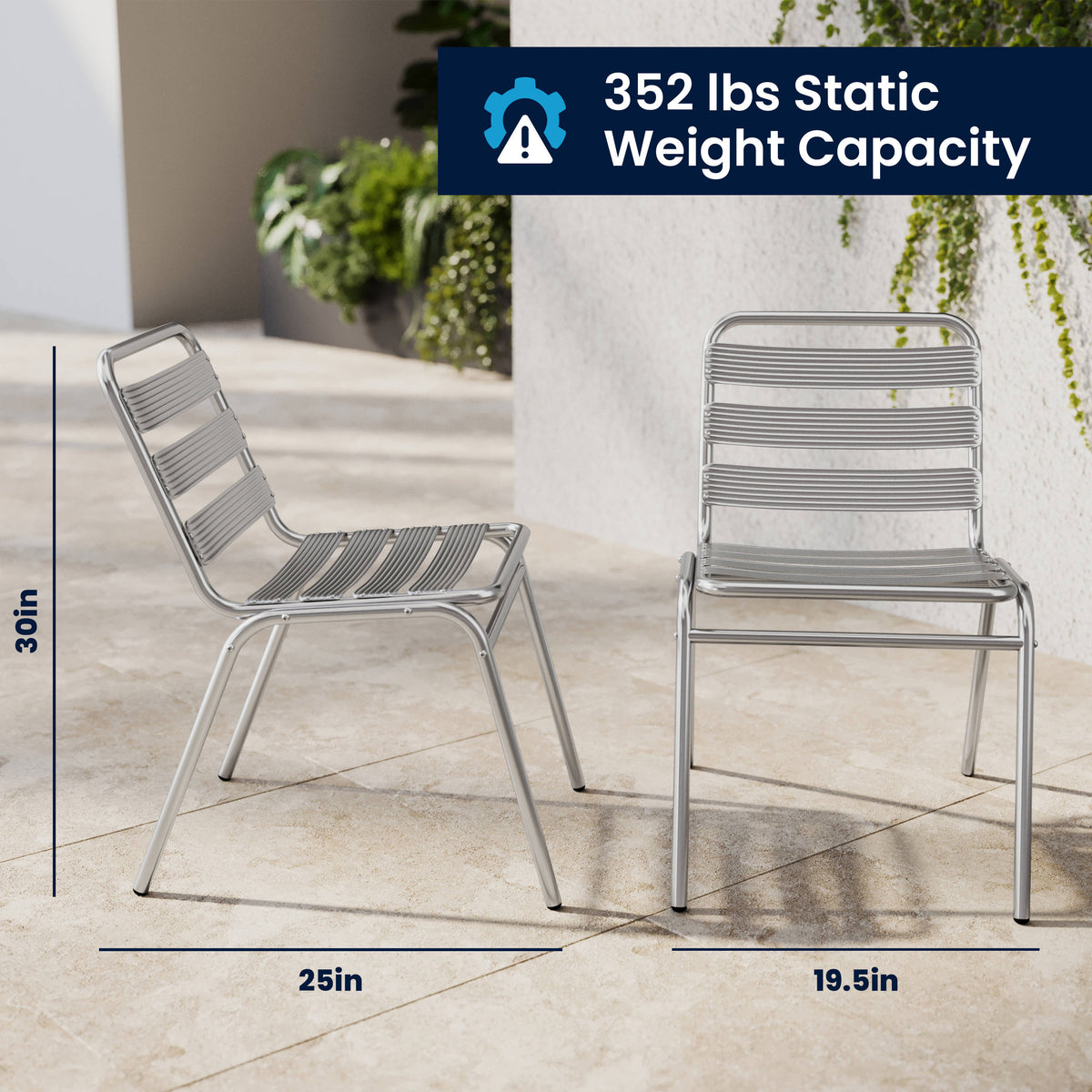 Aluminum |#| Commercial Metal Indoor-Outdoor Restaurant Stack Chair with Triple Slat Back