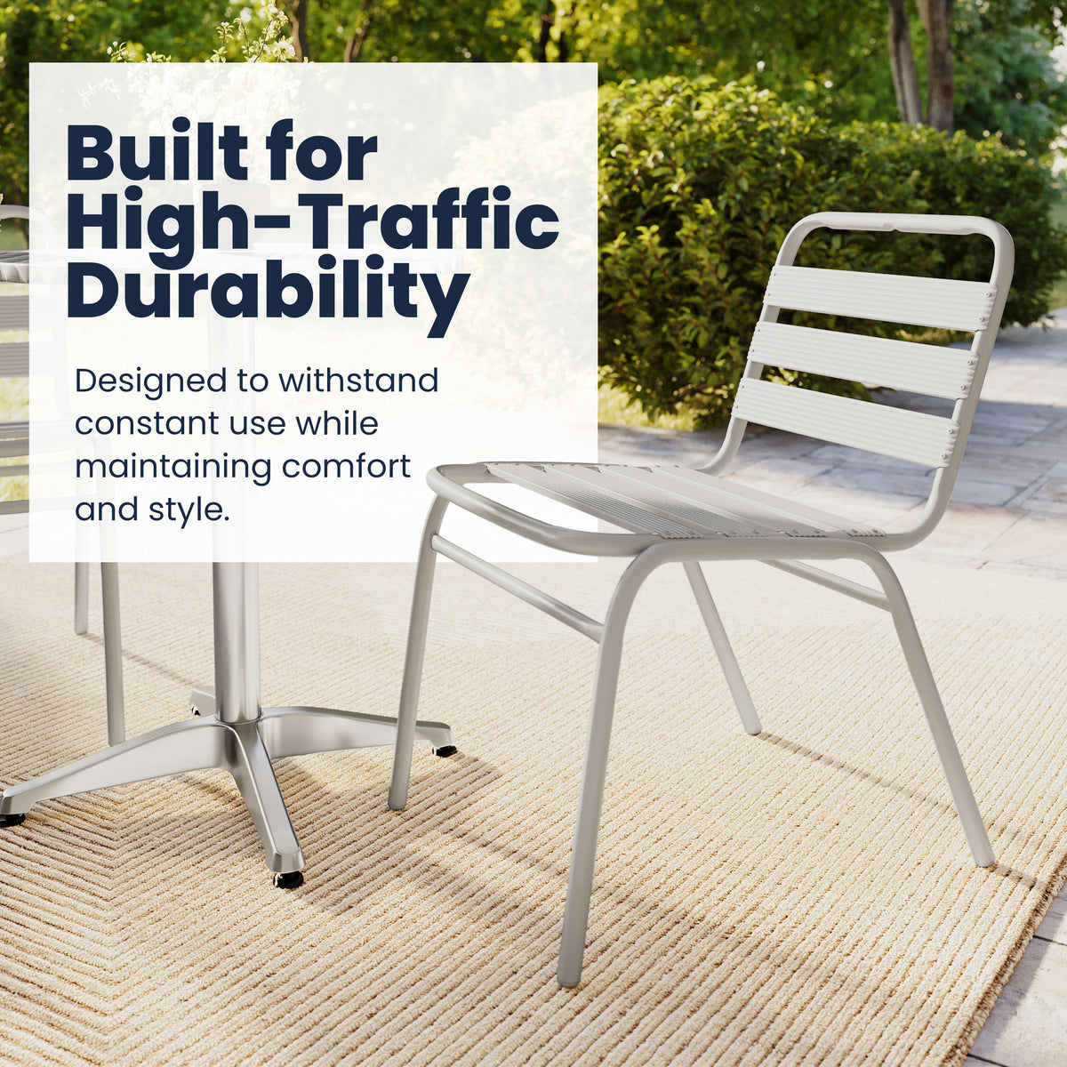 Silver |#| Commercial Silver Indoor-Outdoor Restaurant Stack Chair with Triple Slat Back