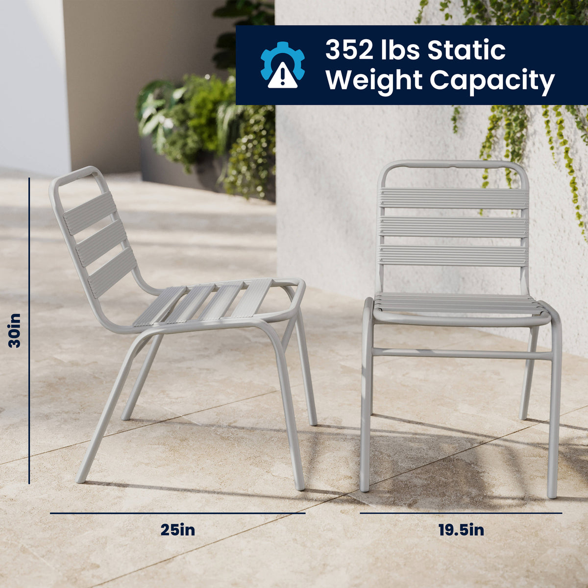Silver |#| Commercial Silver Indoor-Outdoor Restaurant Stack Chair with Triple Slat Back