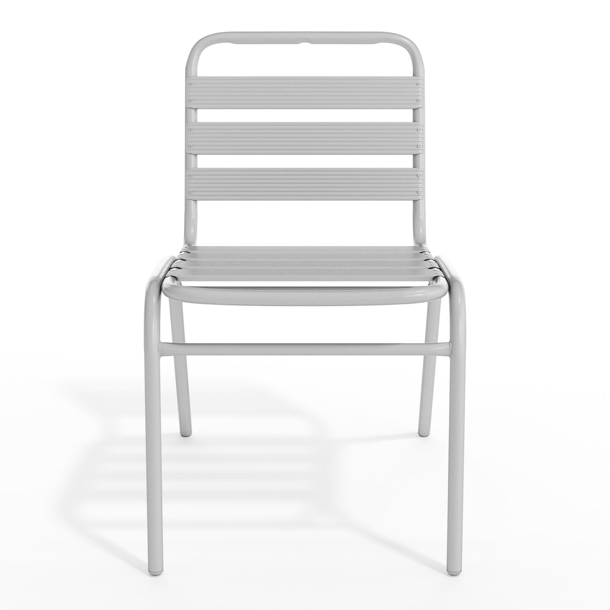 Silver |#| Commercial Silver Indoor-Outdoor Restaurant Stack Chair with Triple Slat Back