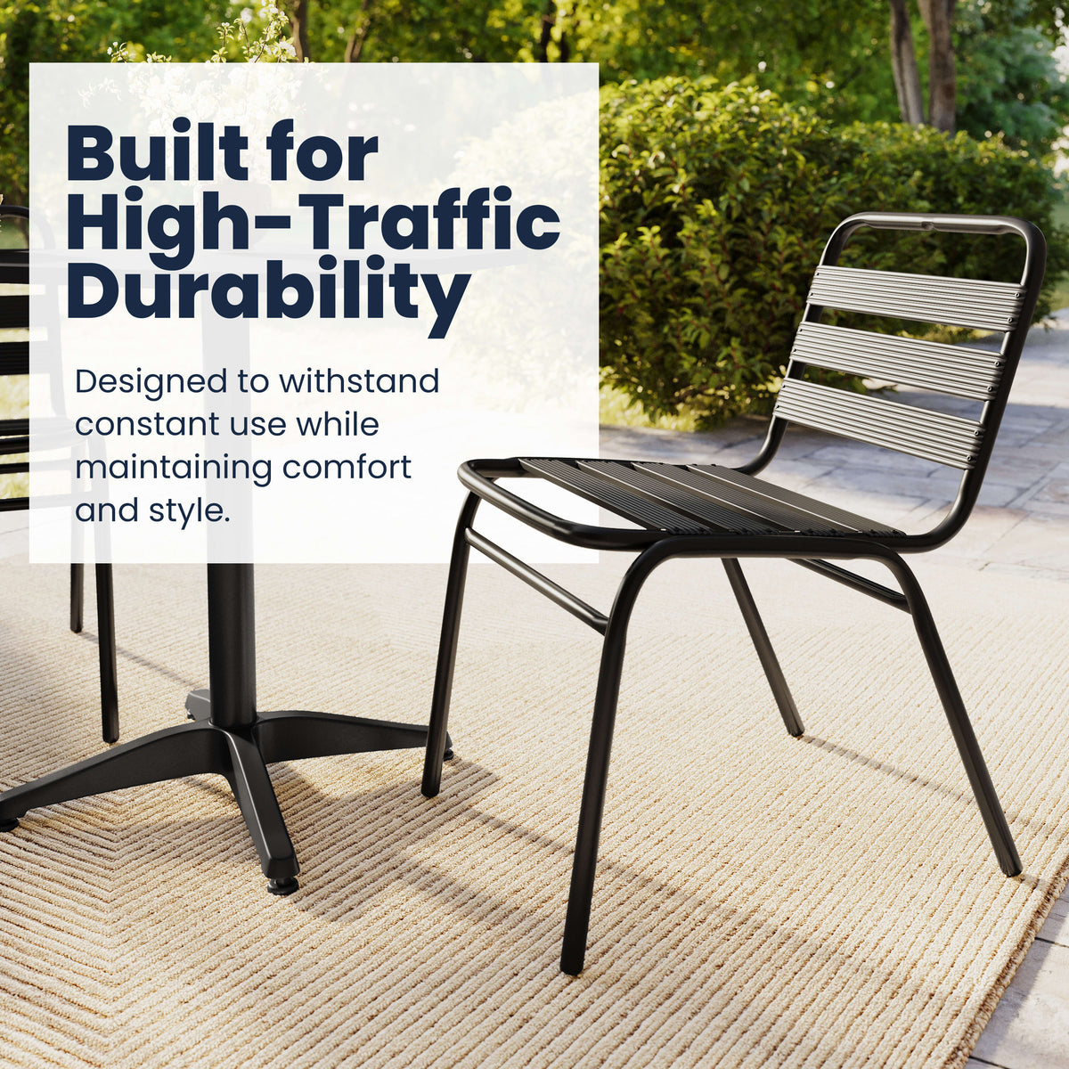 Black |#| Commercial Black Indoor-Outdoor Restaurant Stack Chair with Triple Slat Back