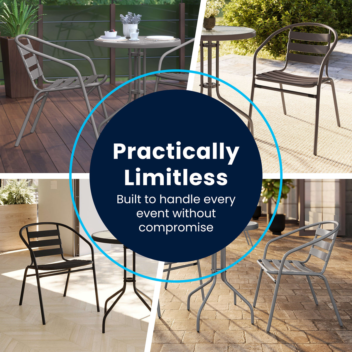 Black |#| Commercial Black Indoor-Outdoor Restaurant Stack Chair with Triple Slat Back