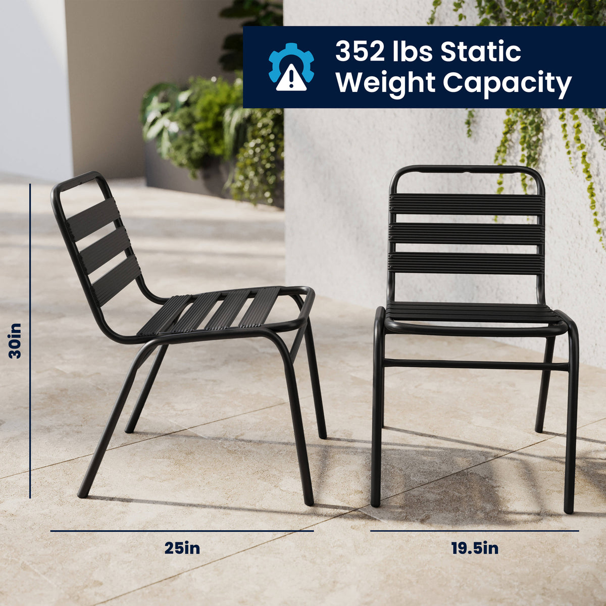 Black |#| Commercial Black Indoor-Outdoor Restaurant Stack Chair with Triple Slat Back