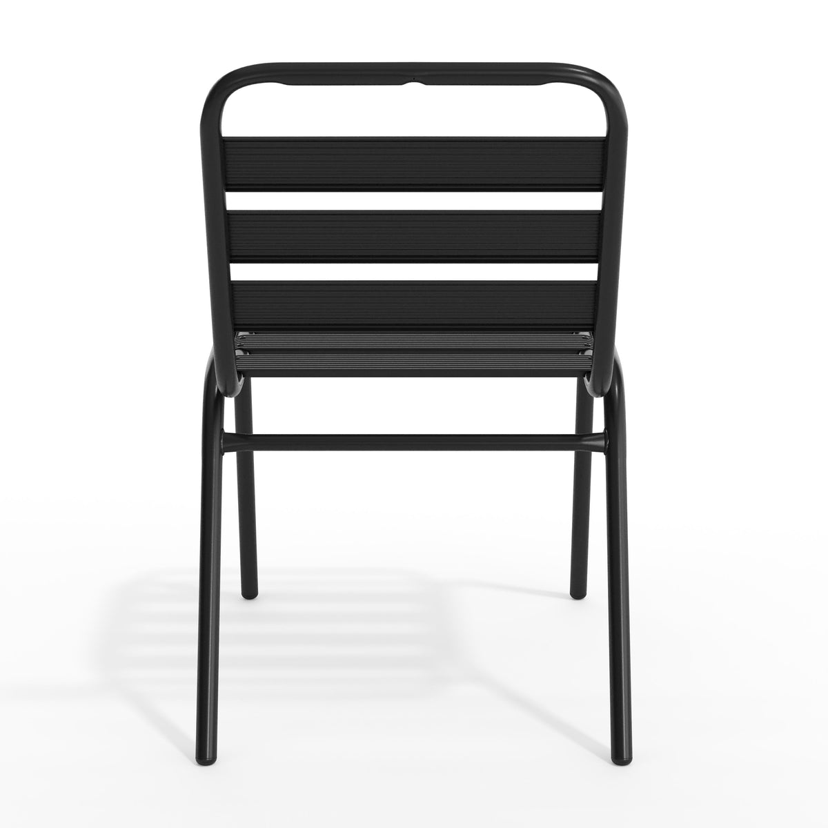 Black |#| Commercial Black Indoor-Outdoor Restaurant Stack Chair with Triple Slat Back