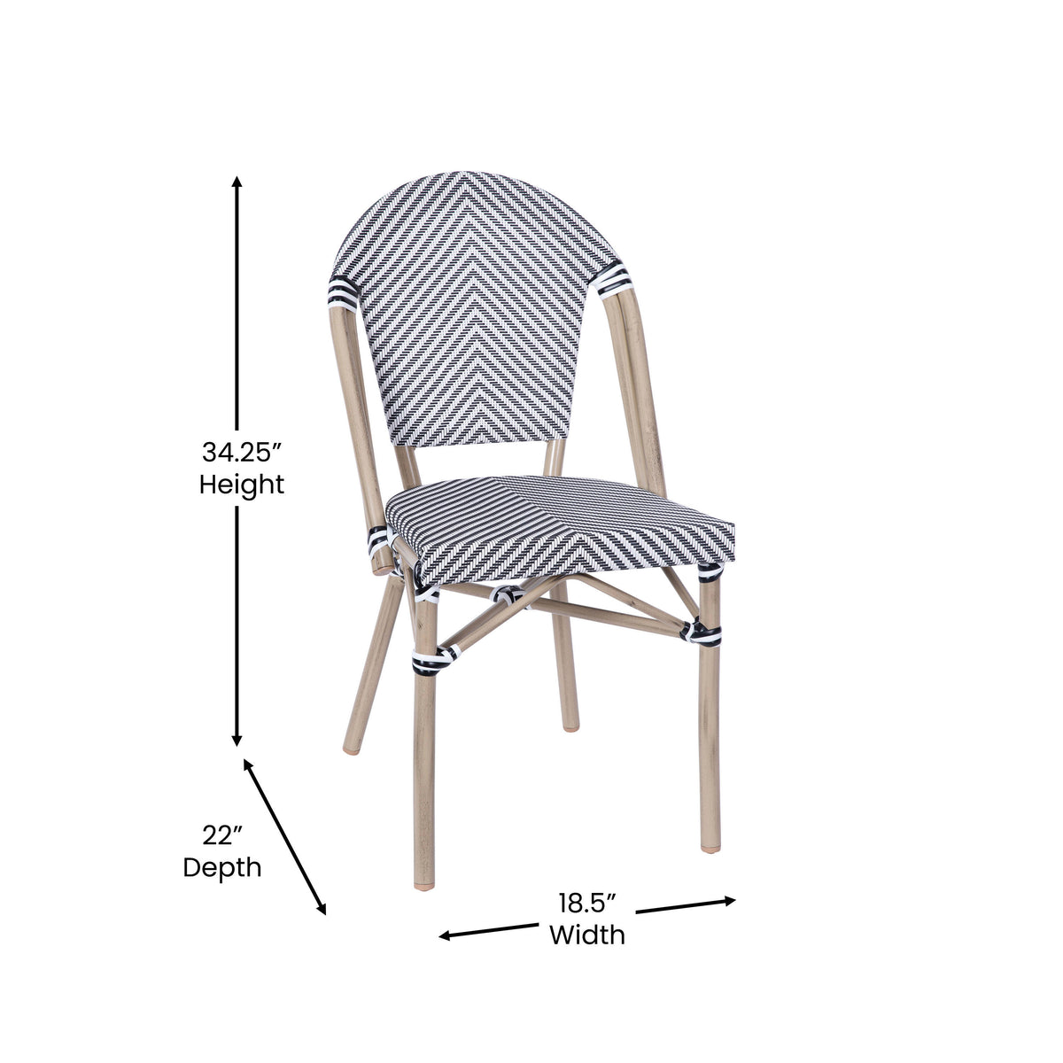 Black & White/Light Natural Frame |#| All-Weather Commercial Paris Chair with Light Natural Aluminum Frame-Black/White