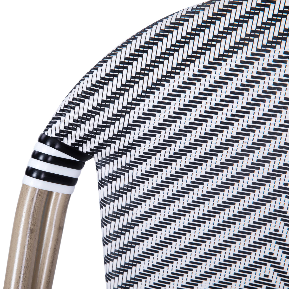 Black & White/Light Natural Frame |#| All-Weather Commercial Paris Chair with Light Natural Aluminum Frame-Black/White