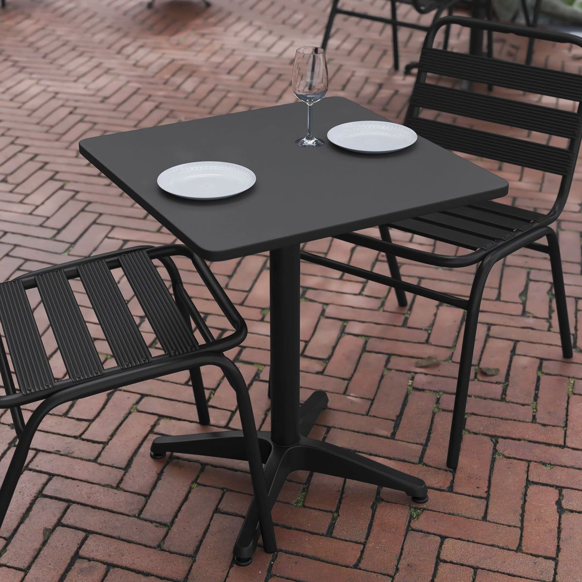 Black |#| 23.5" Square Metal Smooth Top Indoor-Outdoor Table with Base - Black