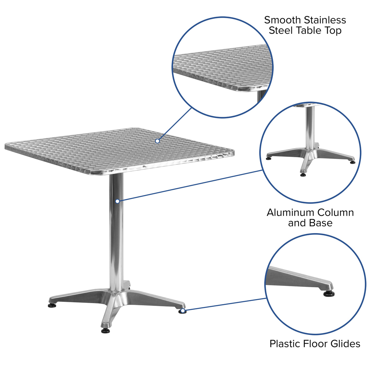 Aluminum |#| 27.5" Square Aluminum Smooth Top Indoor-Outdoor Table with Base
