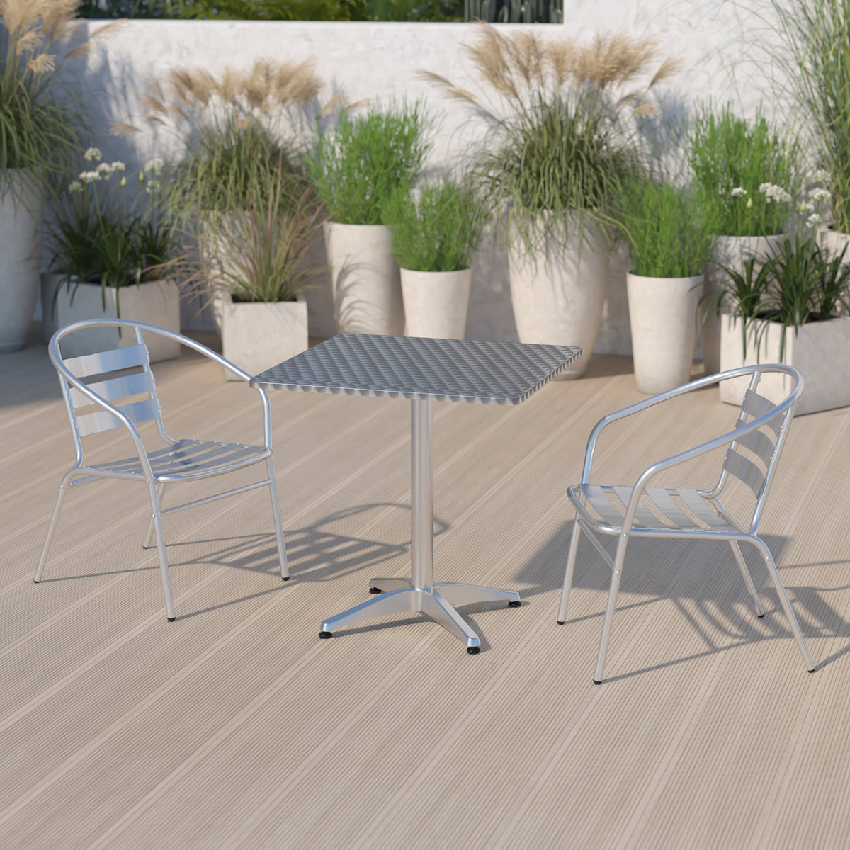 Aluminum |#| 27.5" Square Aluminum Smooth Top Indoor-Outdoor Table with Base