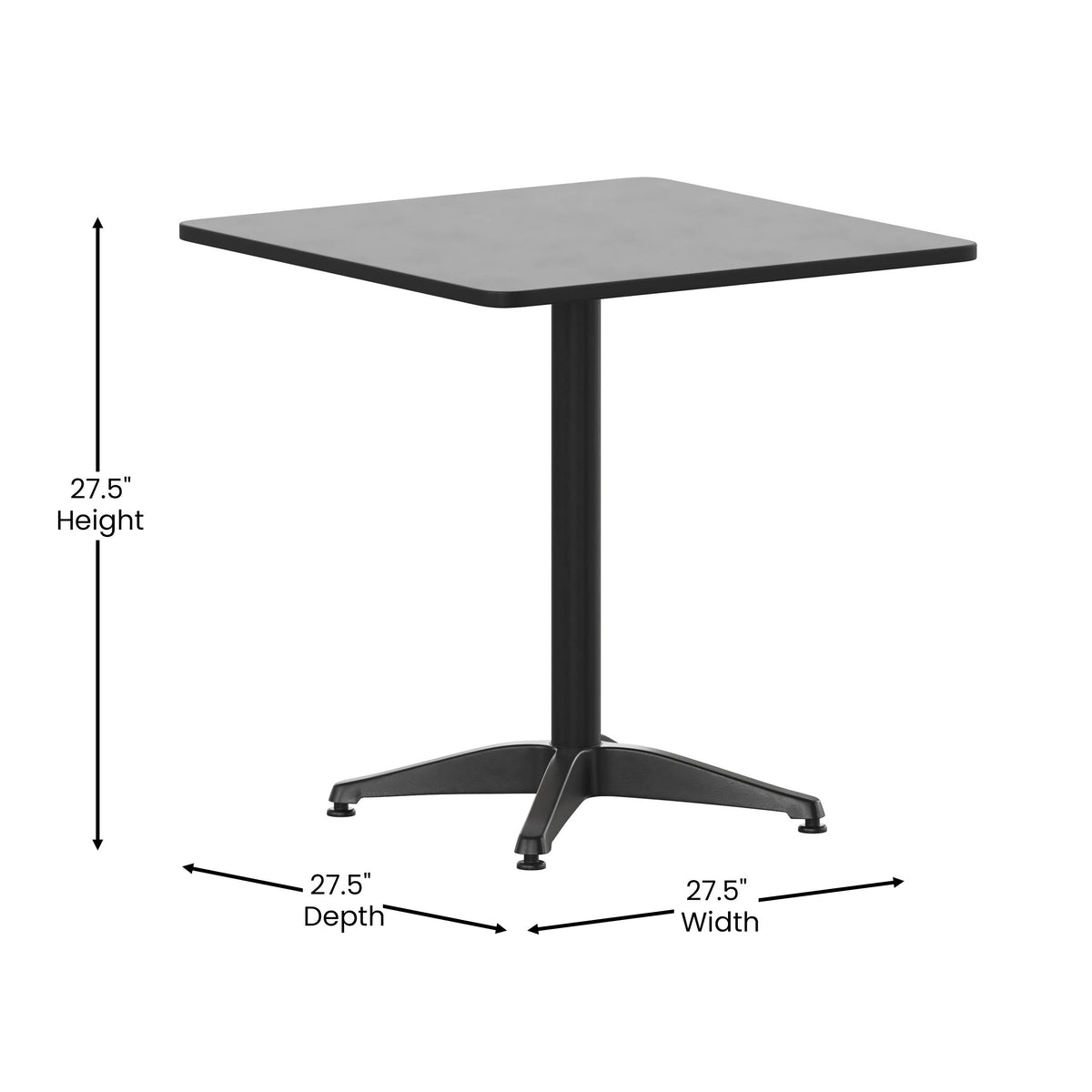 Black |#| 27.5" Square Metal Smooth Top Indoor-Outdoor Table with Base - Black