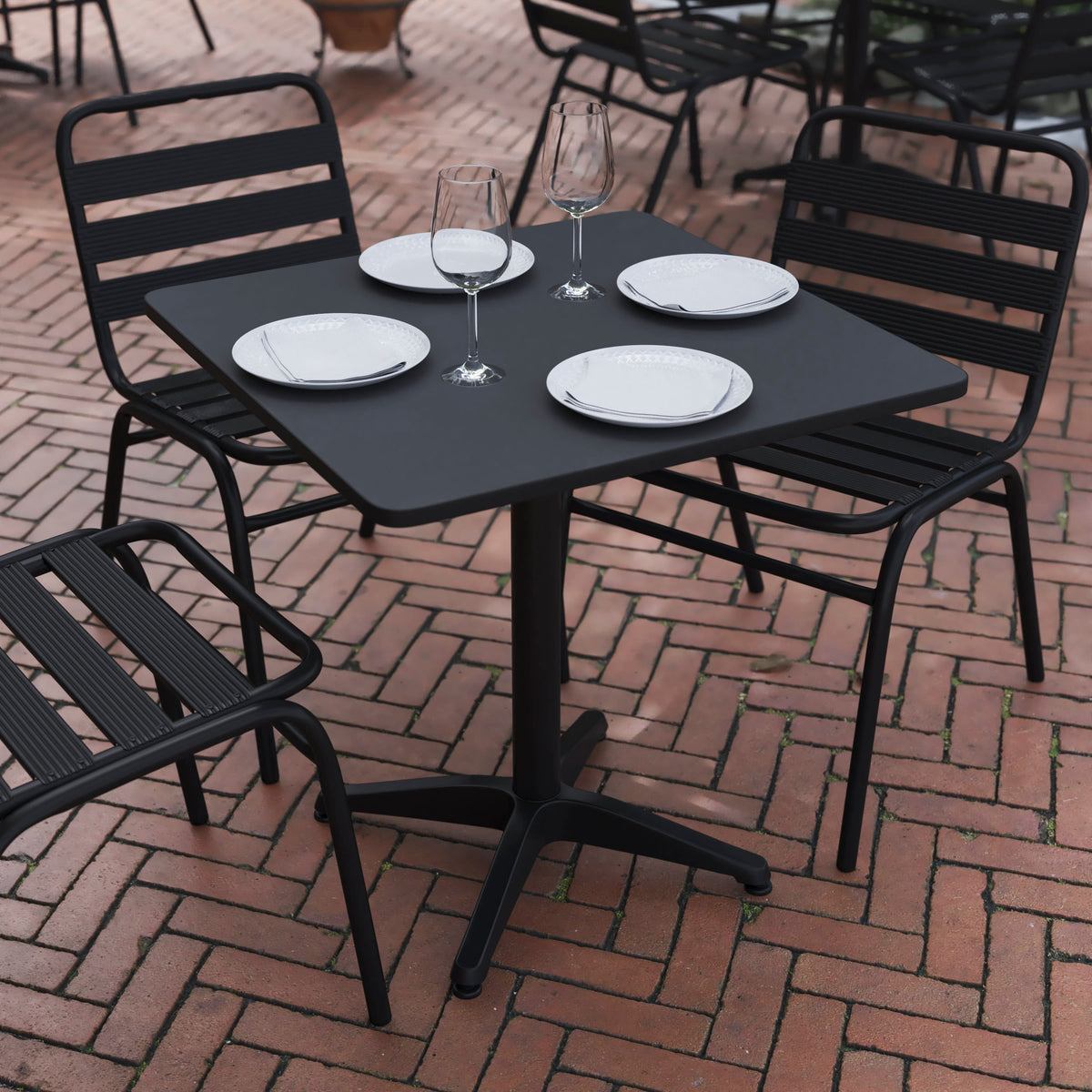 Black |#| 27.5" Square Metal Smooth Top Indoor-Outdoor Table with Base - Black