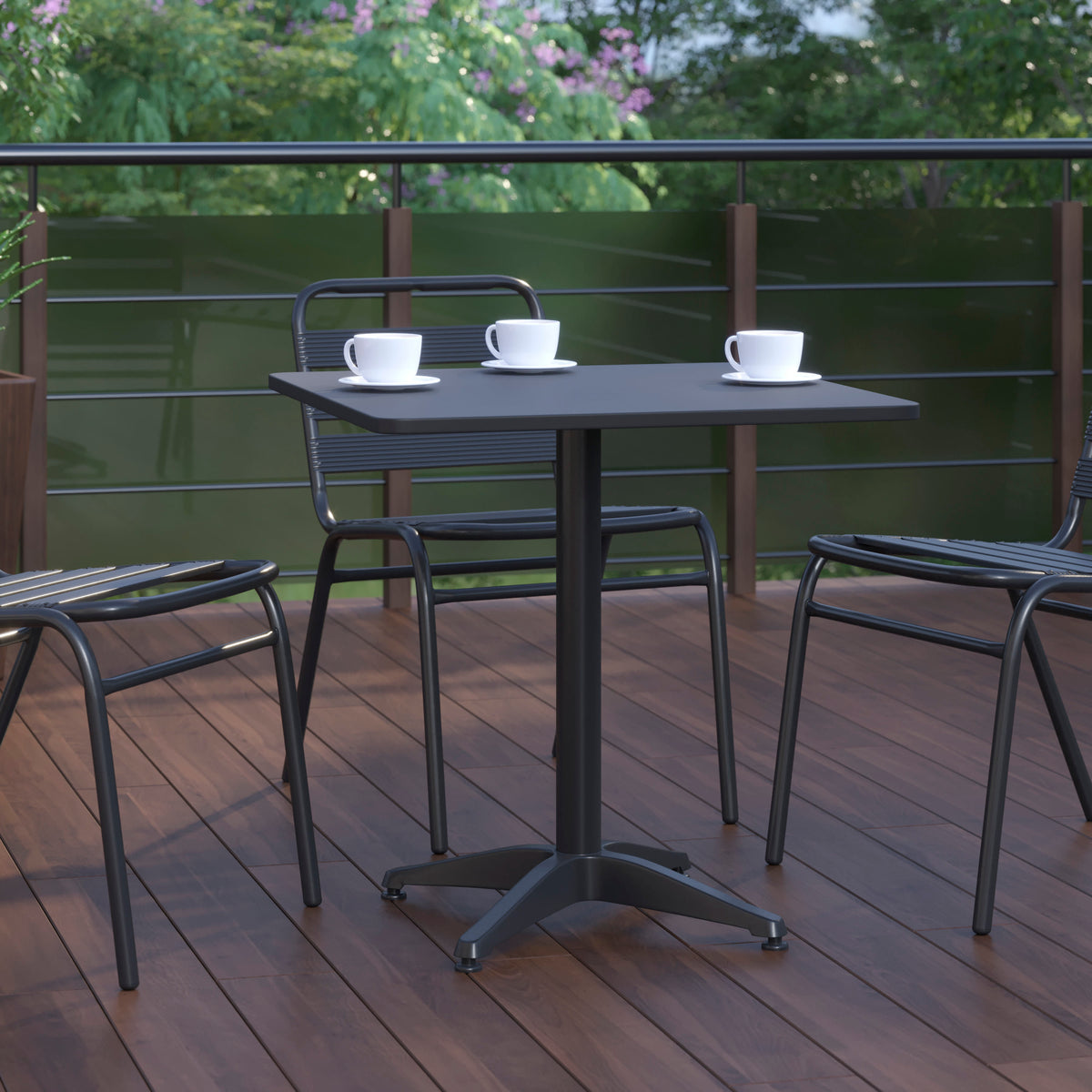 Black |#| 27.5" Square Metal Smooth Top Indoor-Outdoor Table with Base - Black