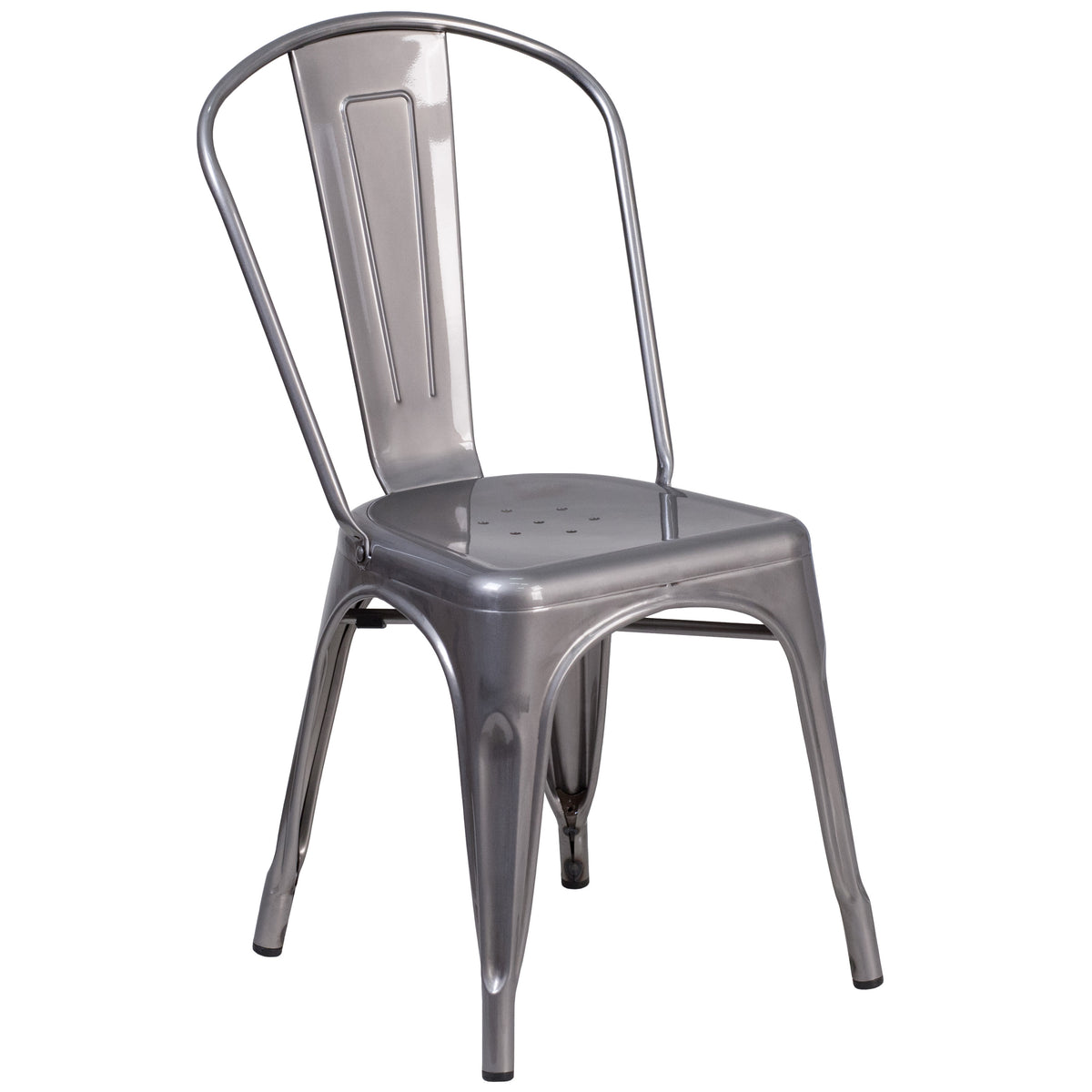 Silver Antique Clear Coat Metal Indoor Stackable Chair