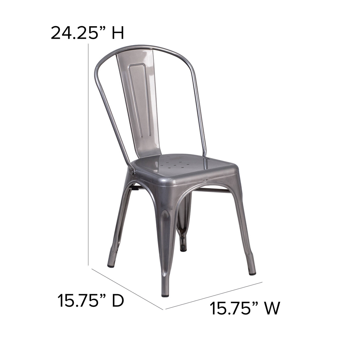 Silver Antique Clear Coat Metal Indoor Stackable Chair