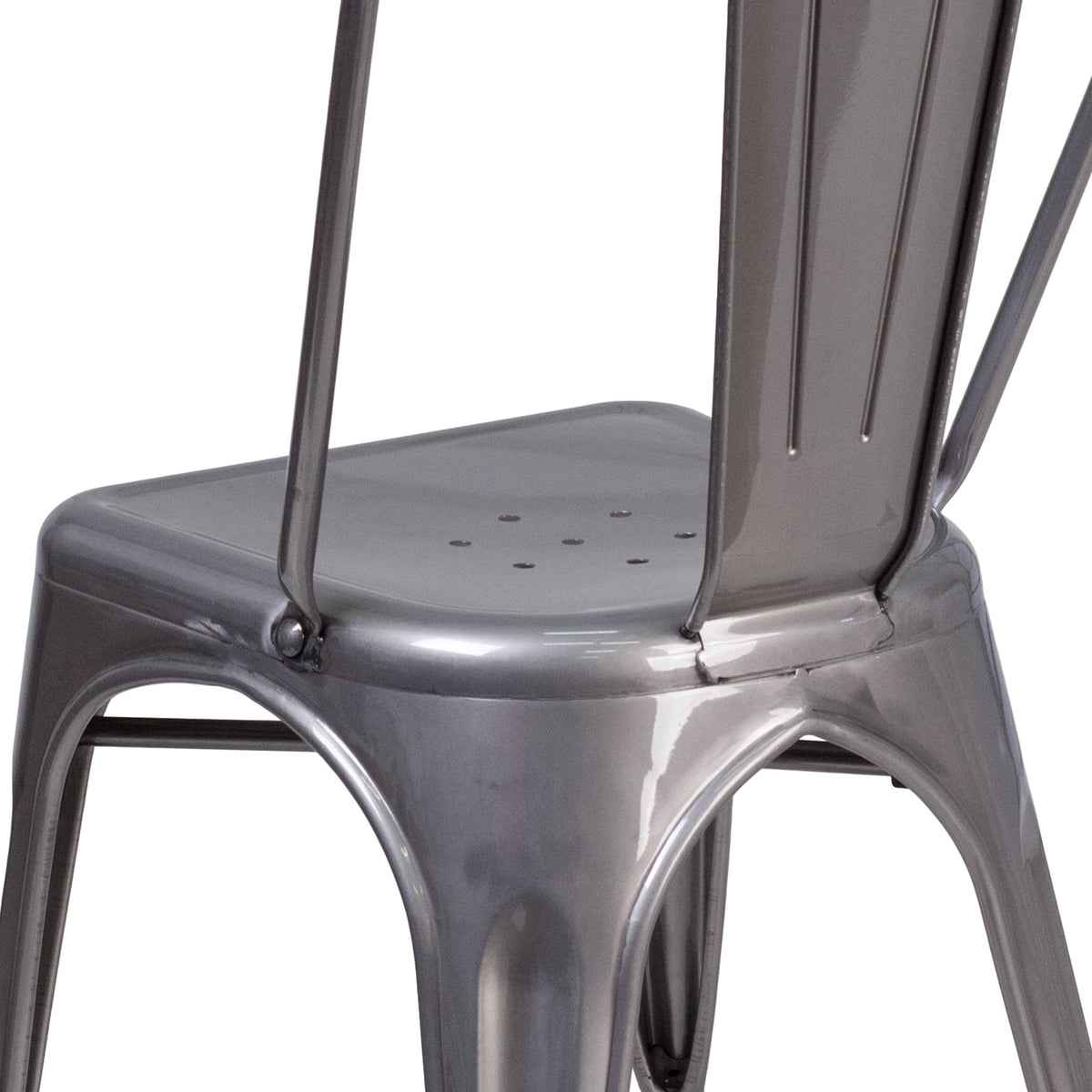 Silver Antique Clear Coat Metal Indoor Stackable Chair