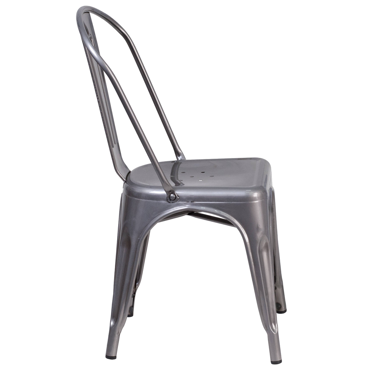 Silver Antique Clear Coat Metal Indoor Stackable Chair