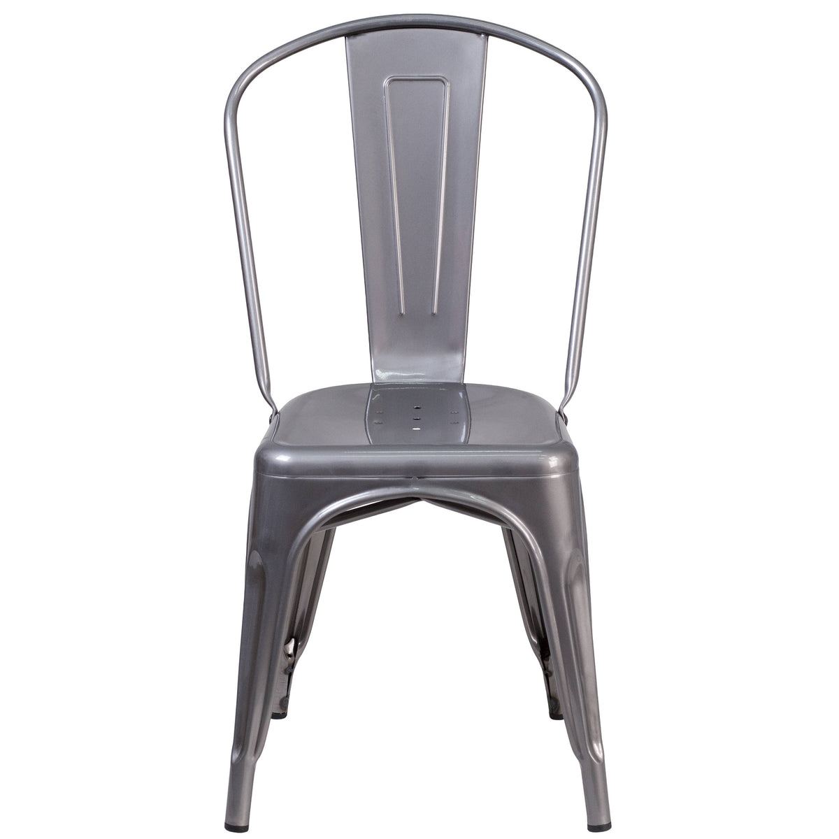 Silver Antique Clear Coat Metal Indoor Stackable Chair