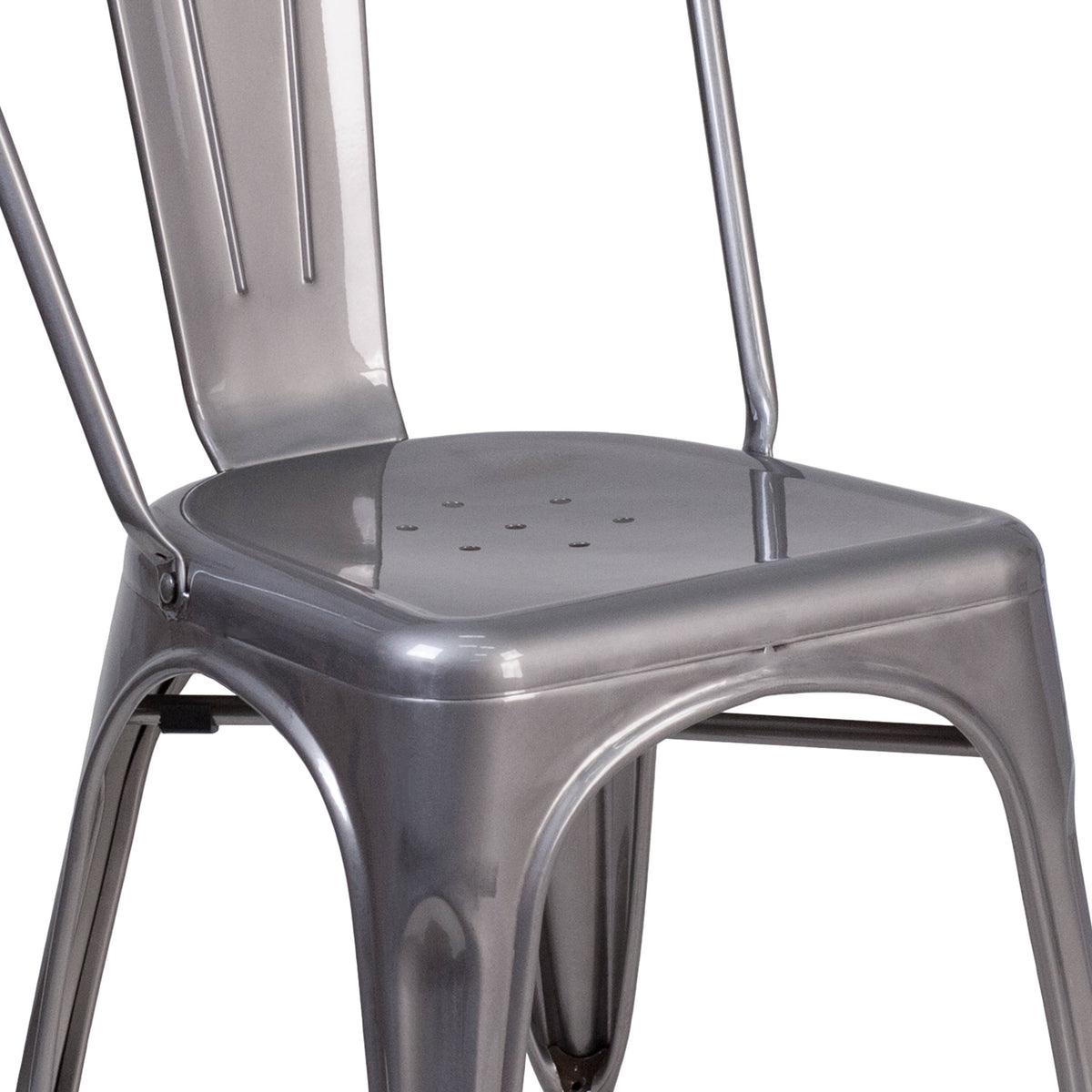 Silver Antique Clear Coat Metal Indoor Stackable Chair