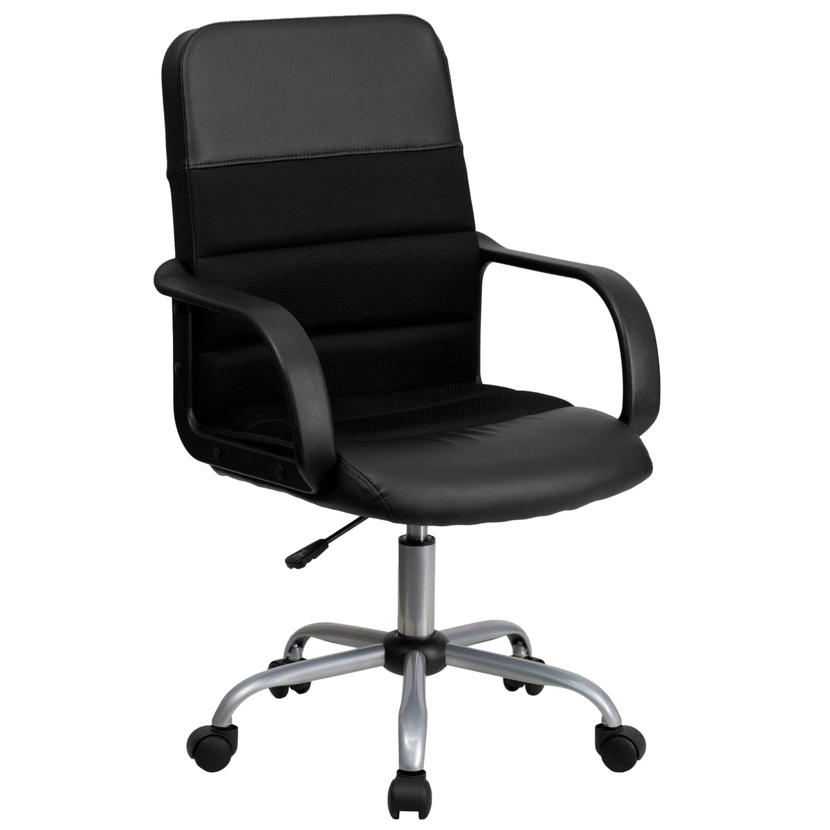 Mid-Back Black LeatherSoft and Mesh Swivel Task Office Chair with Arms