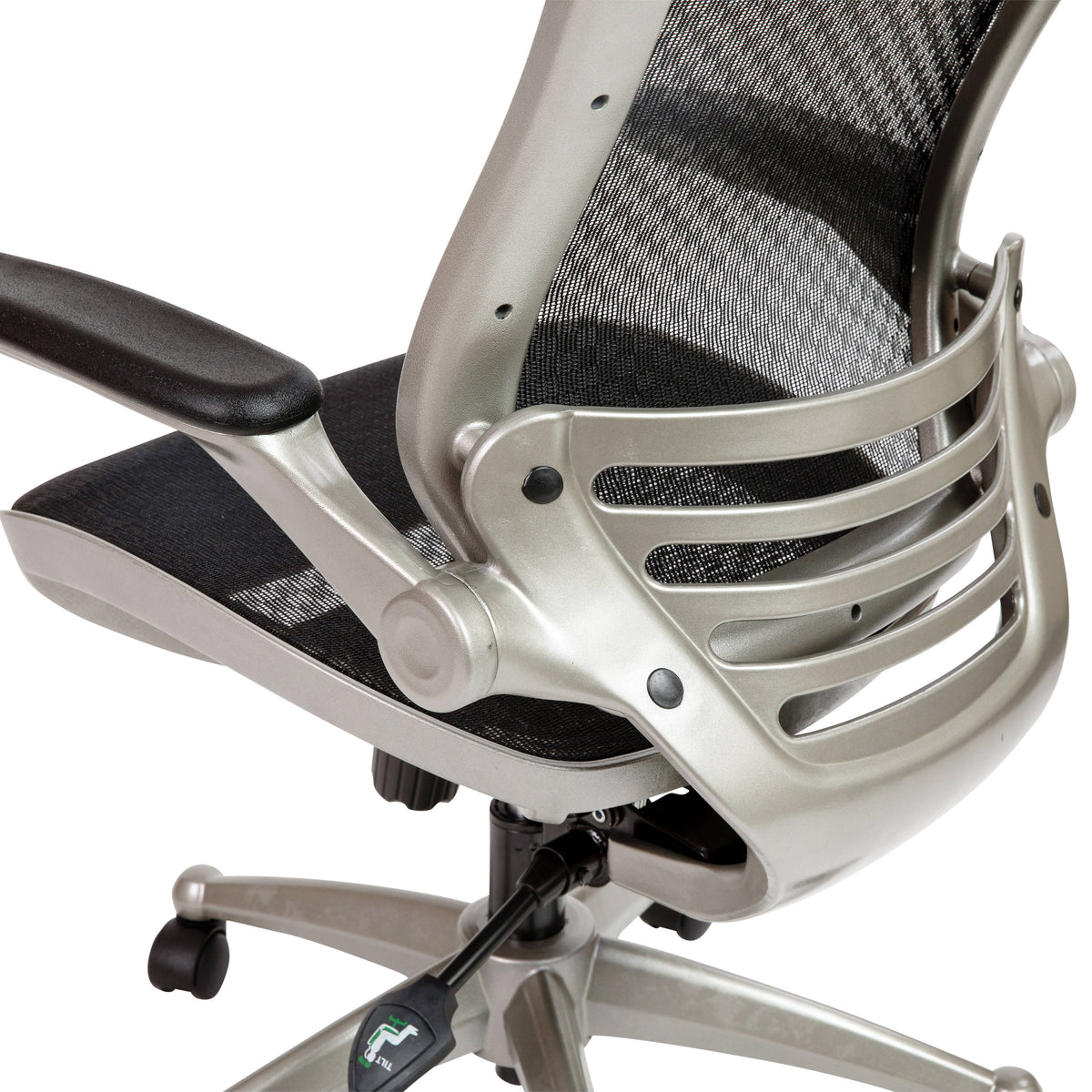 Black Mesh/Graphite Silver Frame |#| Black Mid-Back Mesh Executive Office Chair with Graphite Frame and Flip-Up Arms