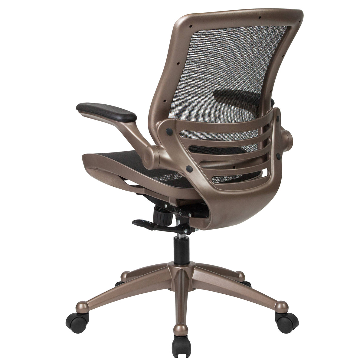 Black Mesh/Gold Frame |#| Black Mid-Back Mesh Executive Office Chair with Gold Frame and Flip-Up Arms