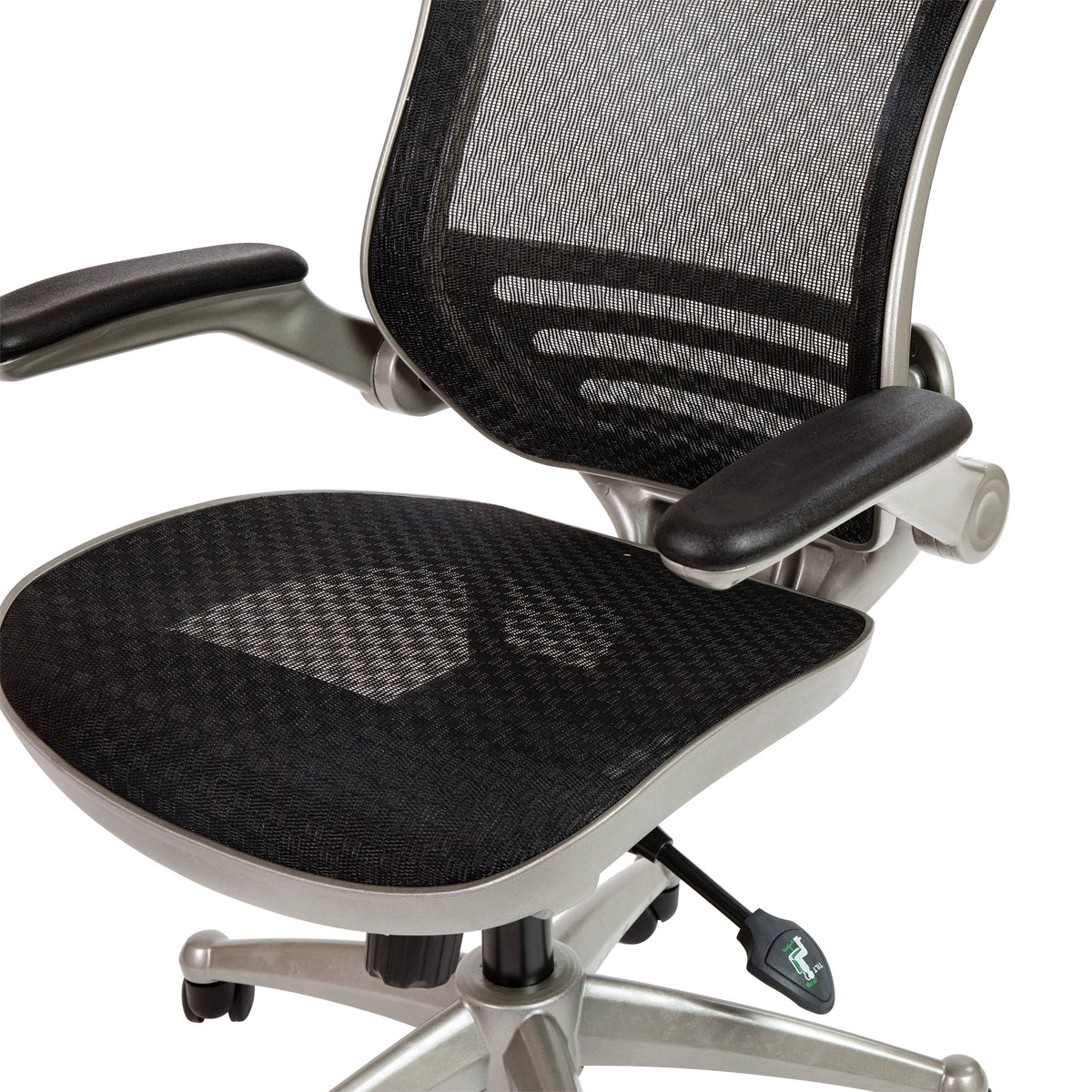 Black Mesh/Graphite Silver Frame |#| Black Mid-Back Mesh Executive Office Chair with Graphite Frame and Flip-Up Arms