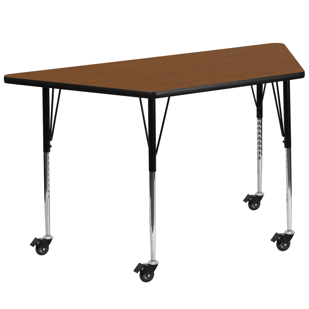 Oak Top/Black Frame |#| Mobile 22.5"W x 45"L Trapezoid Oak HP Laminate Adjustable Leg Activity Table