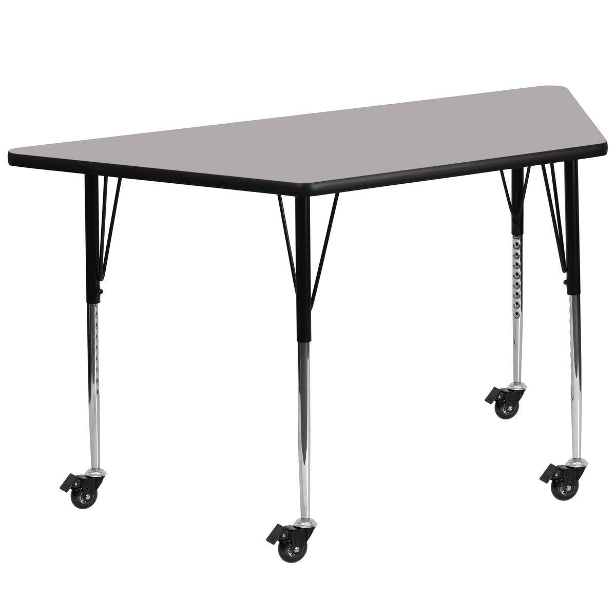 Gray Top/Black Frame |#| Mobile 22.5"W x 45"L Trapezoid Grey HP Laminate Adjustable Leg Activity Table