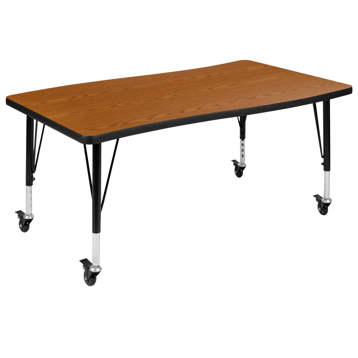 Oak Top/Black Frame |#| Mobile 28"Wx47.5"L Wave Collaborative Oak Kids Adjustable Activity Table