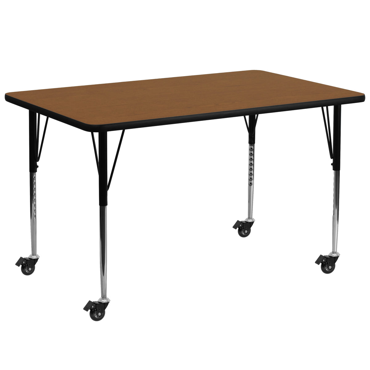 Oak Top/Black Frame |#| Mobile 30"W x 72"L Rectangular Oak HP Laminate Adjustable Activity Table