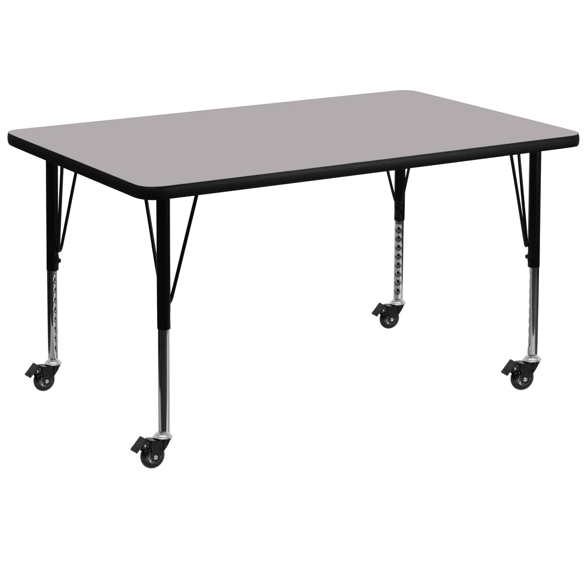 Gray Top/Black Frame |#| Mobile 36"W x 72"L Rectangular Grey Thermal Laminate Adjustable Activity Table