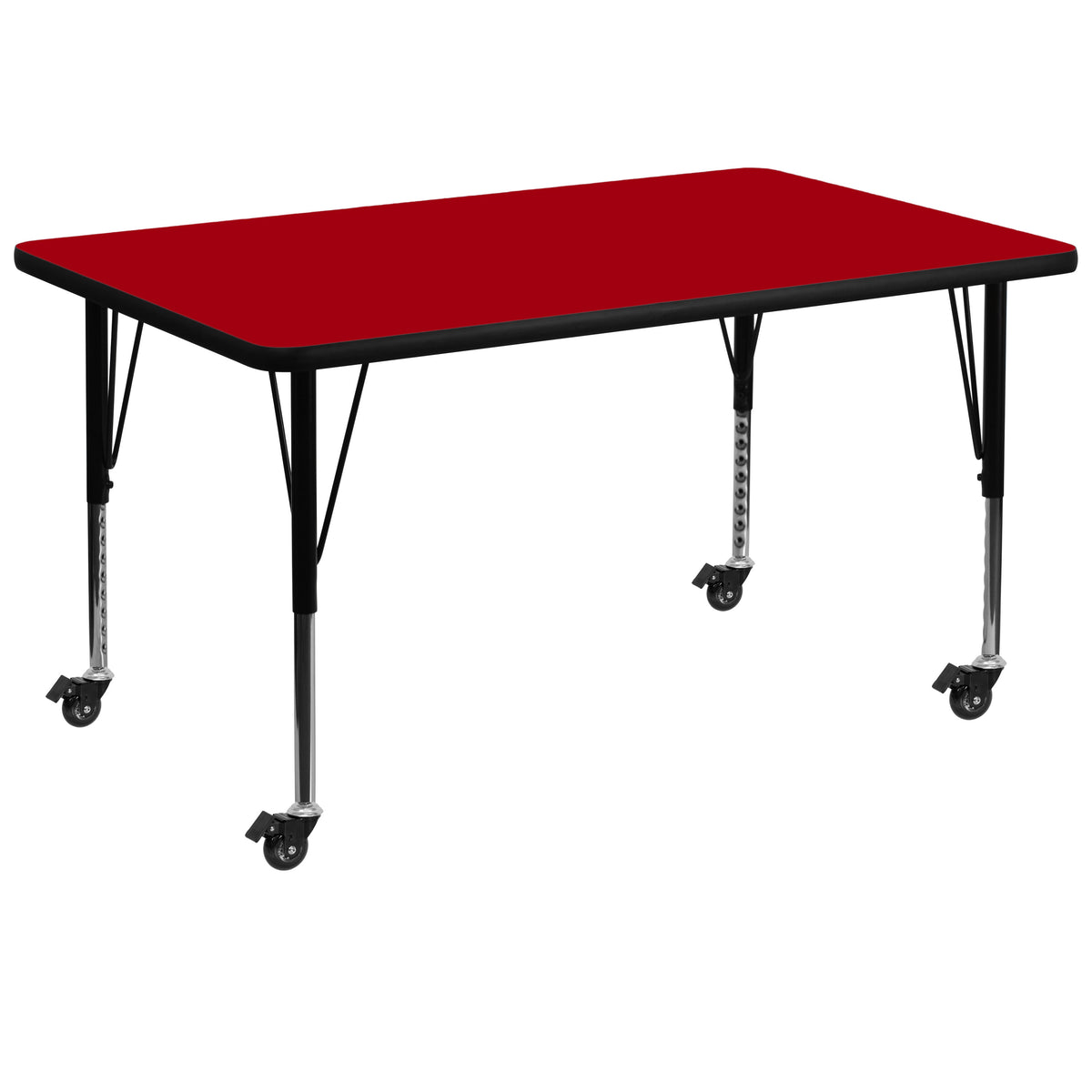 Red Top/Black Frame |#| Mobile 36"W x 72"L Rectangular Red Thermal Laminate Adjustable Activity Table