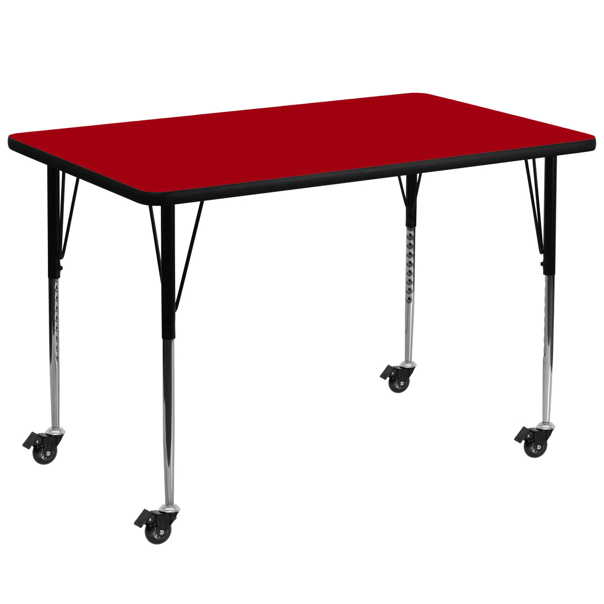 Red Top/Black Frame |#| Mobile 36"W x 72"L Rectangular Red Thermal Laminate Adjustable Activity Table